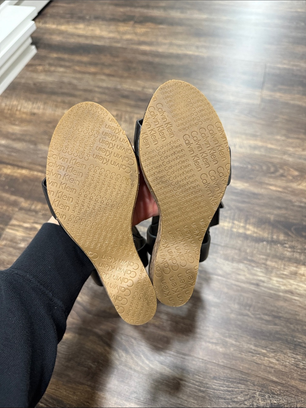 Calvin Klein Black Cork-Wedge Ankle-Strap Sandals - Picture 5 of 6